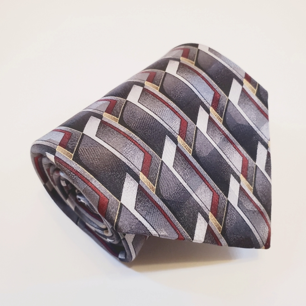 RBM Collection Necktie Silver Geometric Pattern Men's Silk Neck Tie 57x4"